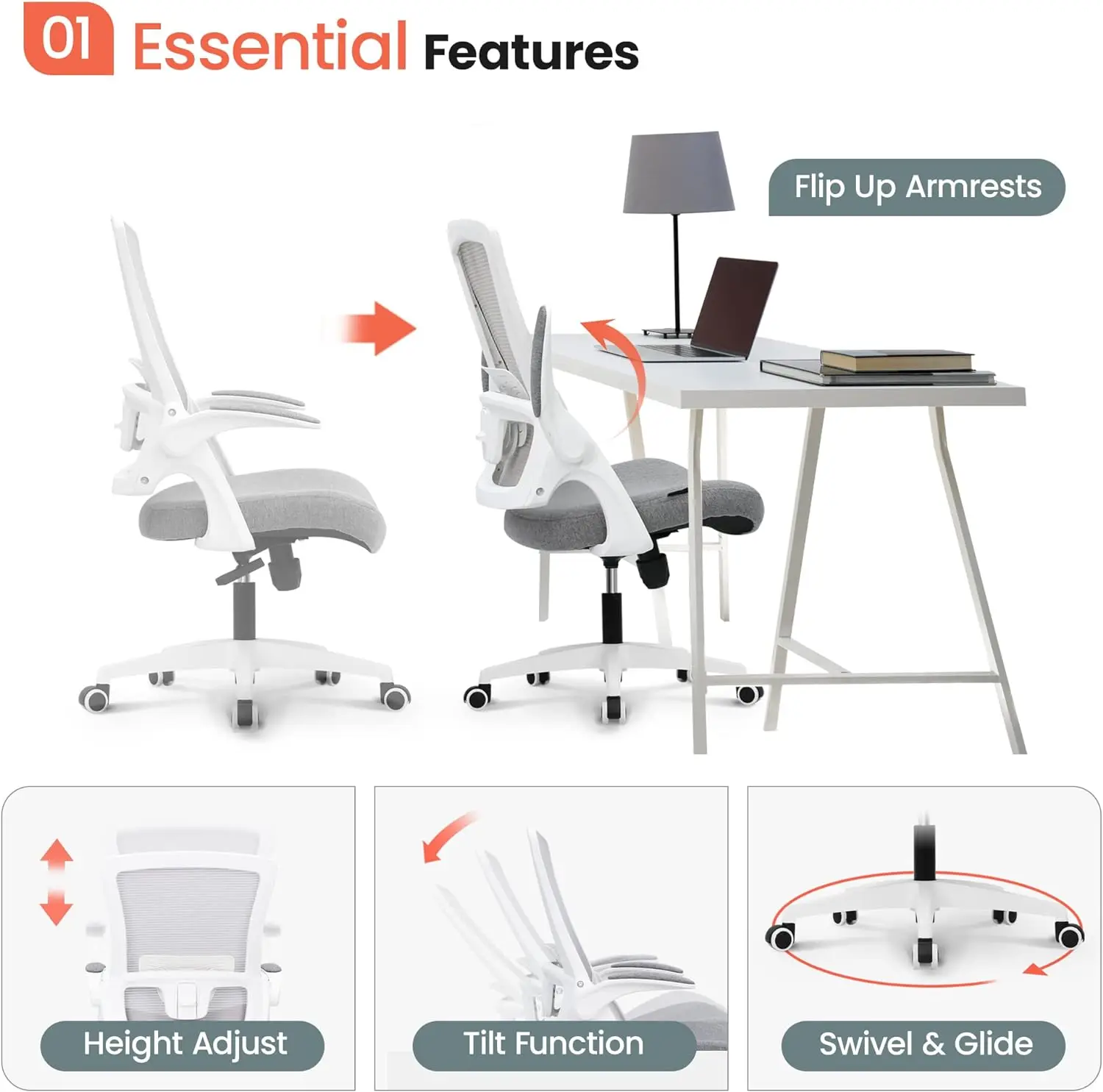 High Back Mesh Chair Adjustable Height and Ergonomic Design Home Office Computer Desk Chair Executive Lumbar Support Padded