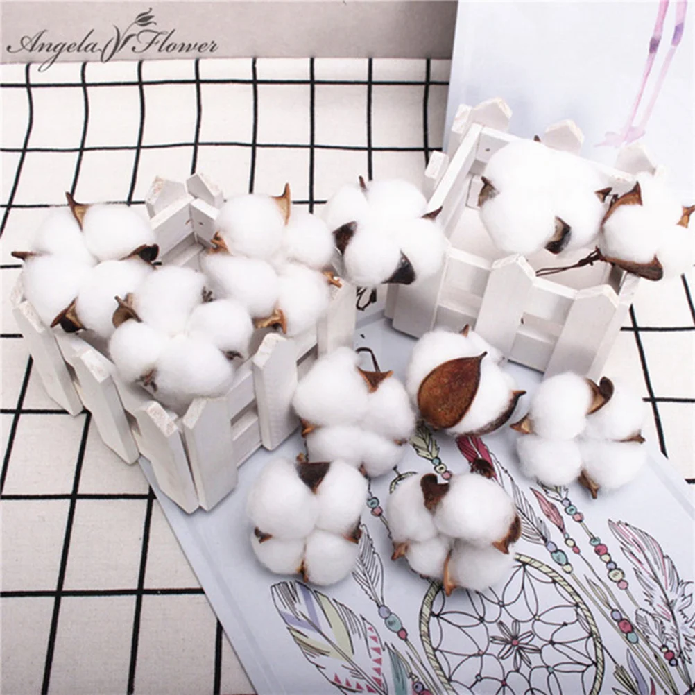 

6 Pcs Cotton Stalks Dry Flowers Boll Artificial Dried Branches Filler Garland Decorations