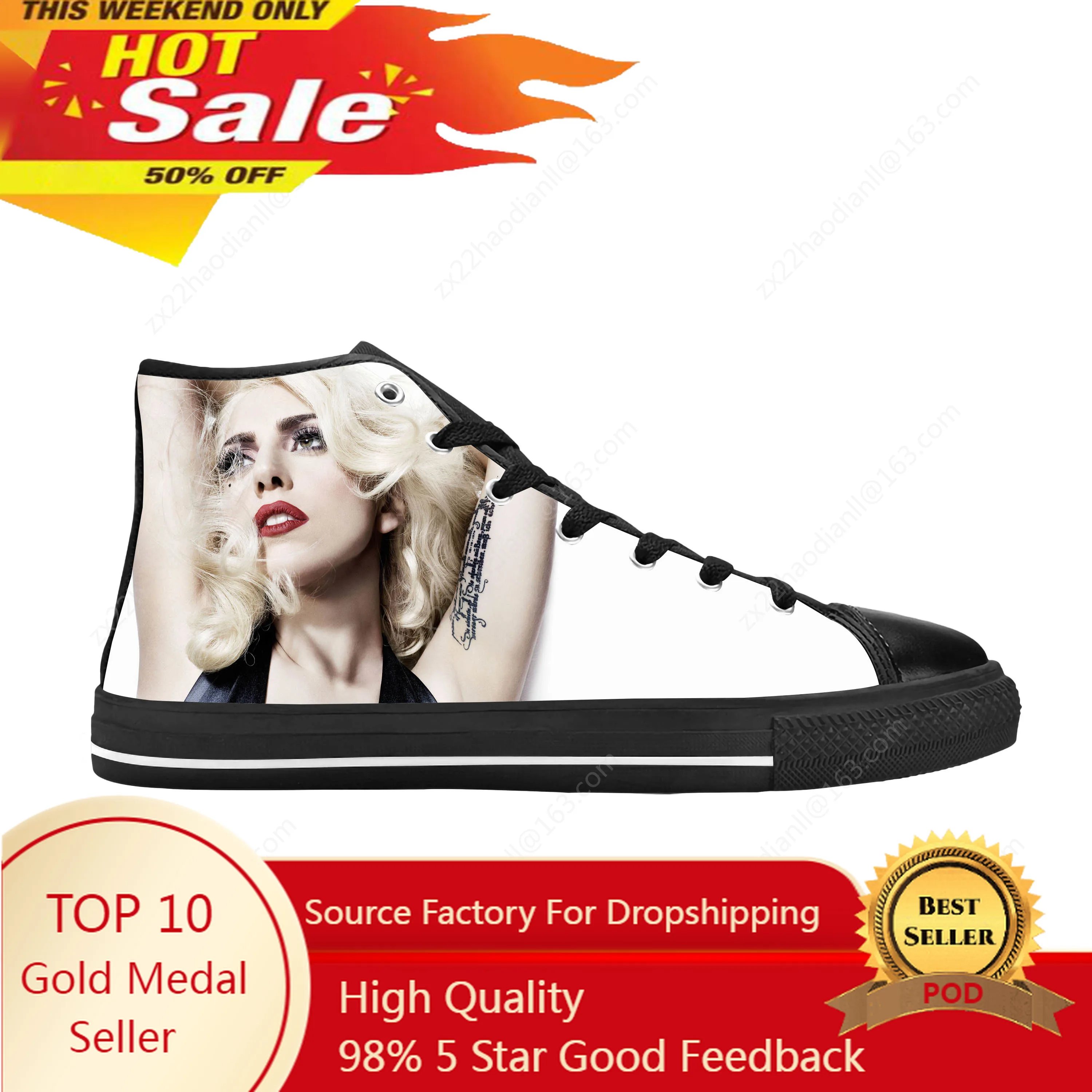 

Lady Gaga Pop Singer Music Cute Fashion Popular Casual Cloth Shoes High Top Comfortable Breathable 3D Print Men Women Sneakers