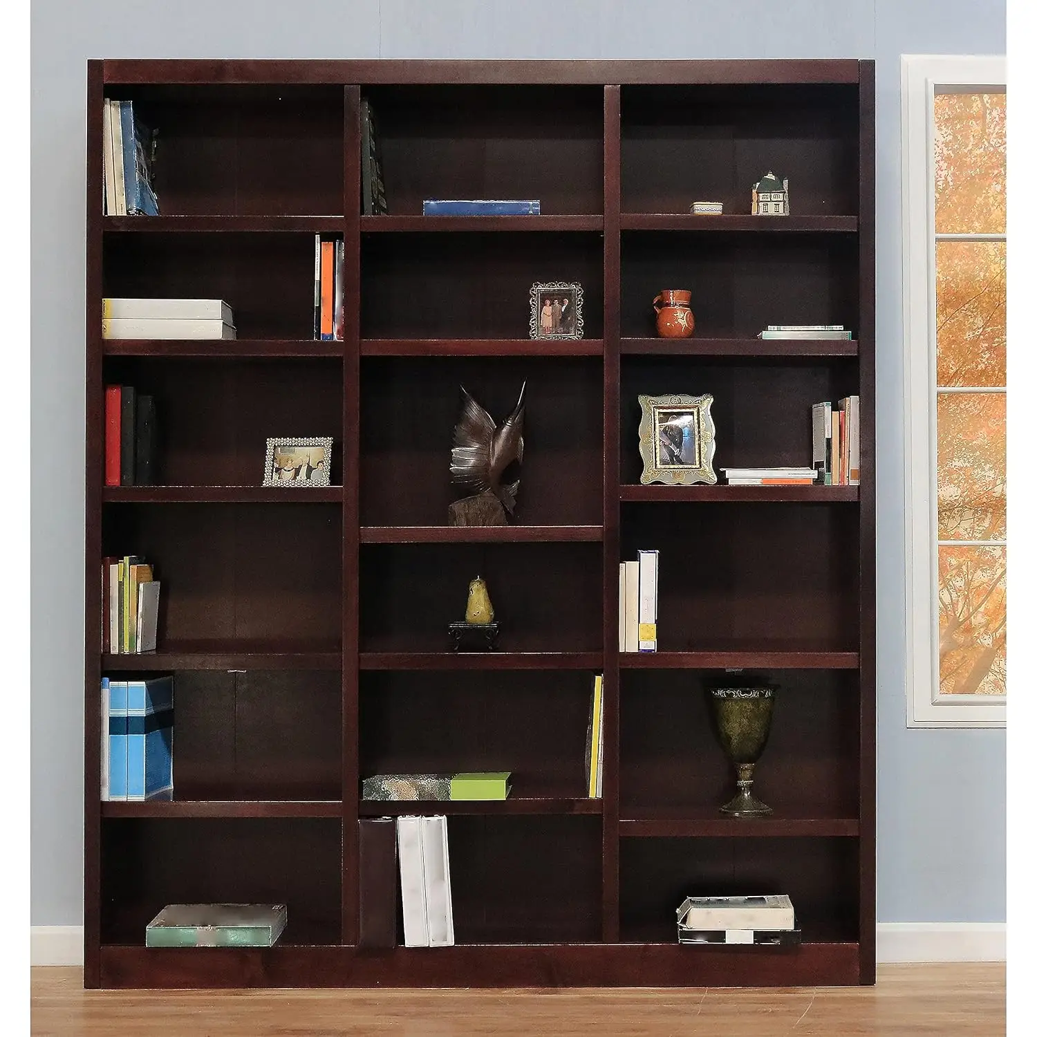 84inches Tall 18-Shelf Triple Wide Wood Bookcase, Dry Oak, Customized