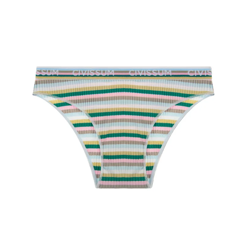3PCS/Set Women 95% Cotton Panties Female Low Waist Underwear Sexy Colorful Rainbow Striped Lingerie Girls Cute Comfort Briefs