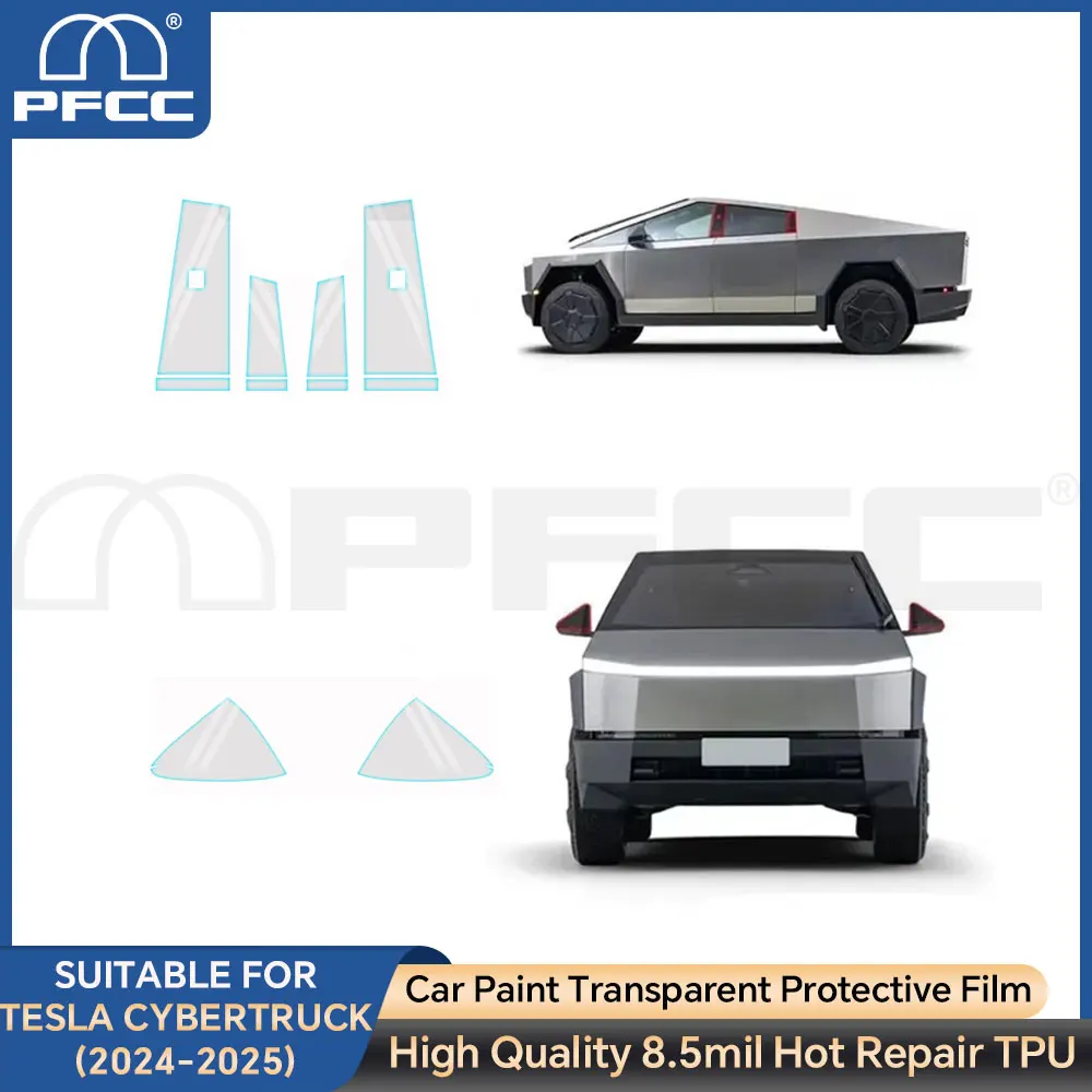 

Pre Cut For Tesla Cybertruck 2024 Car Headlight Rearview B C Pillars Protection Film Anti Scratch Transparent Sticker TPU PPF