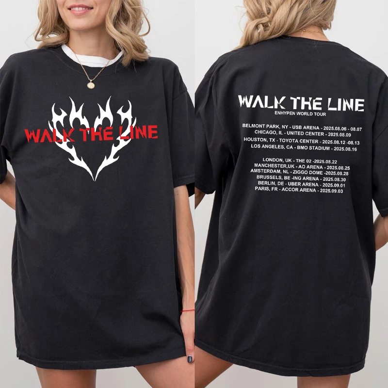Walk The Line Tour T-Shirt Kpop Concert Merch Tee Men Women Casual Short Sleeve Round Neck T Shirt Streetwear Unisex Loose Tee