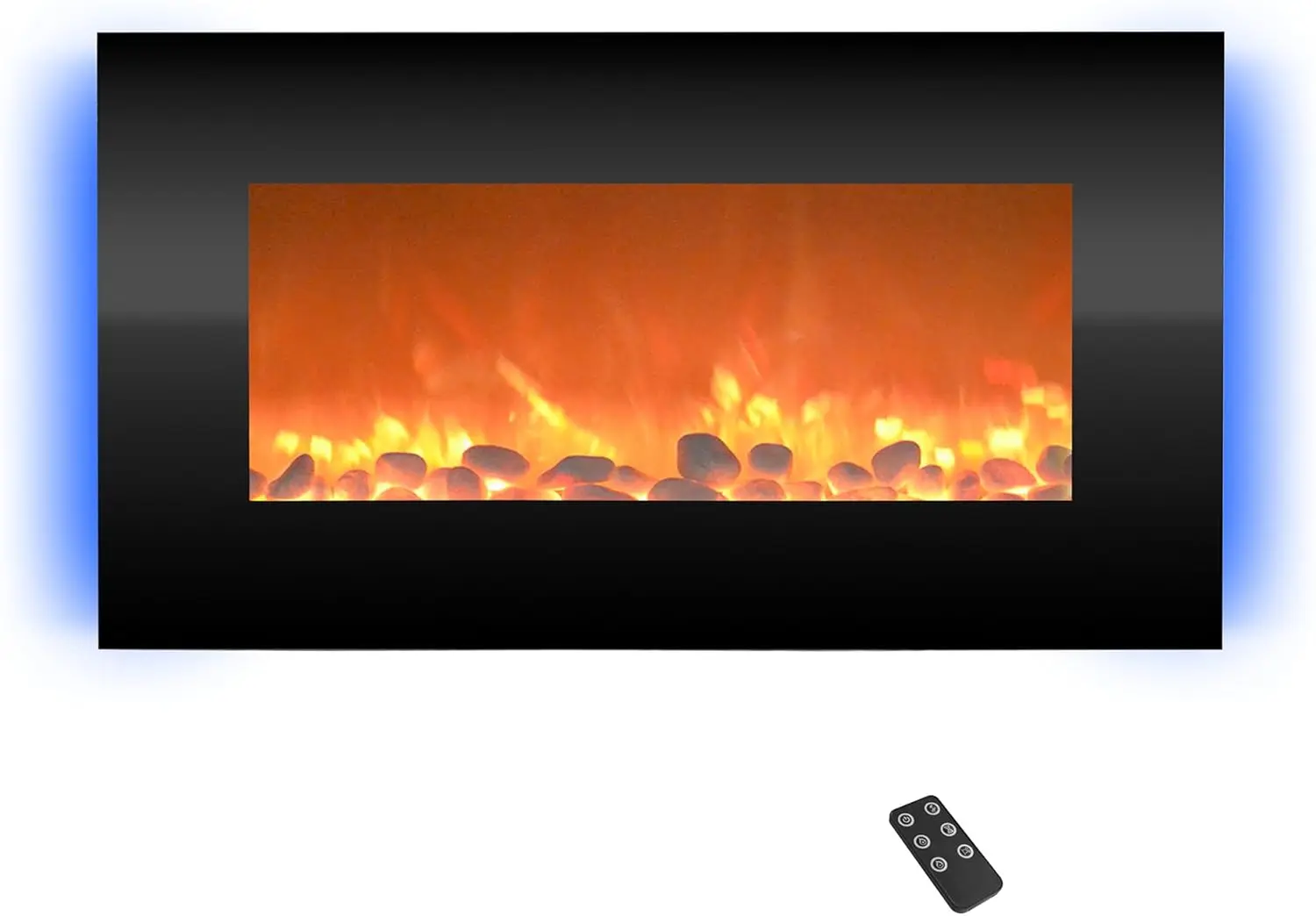 30 Inch Wall Mounted Fireplace - 13 Backlight Colors and Remote Controlled LED Flames, Heat, and Brightness (Black)