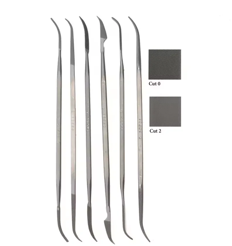 LR12156 Glardon Vallorbe 6Pcs Riffler File Set 66HRc Cut0 Cut2 Double End Curved Files Jewelry Metal & Wax Polishing