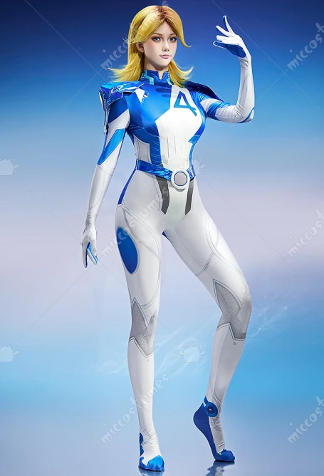 

Miccostumes Women Rival Girl Sue Storm Cosplay Costume One-Piece Jumpsuit with Shoulder Armor Belt Halloween Cosplay Costumes