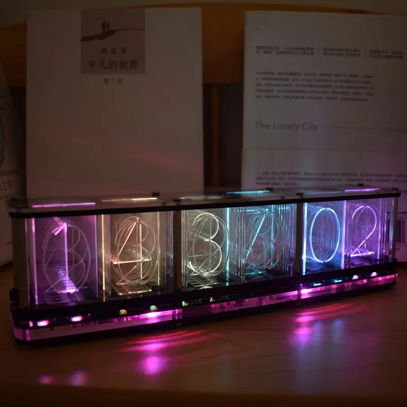 Electronic Tube Clock Imitate Full Color RGB Glow Walnut DIY Bedside