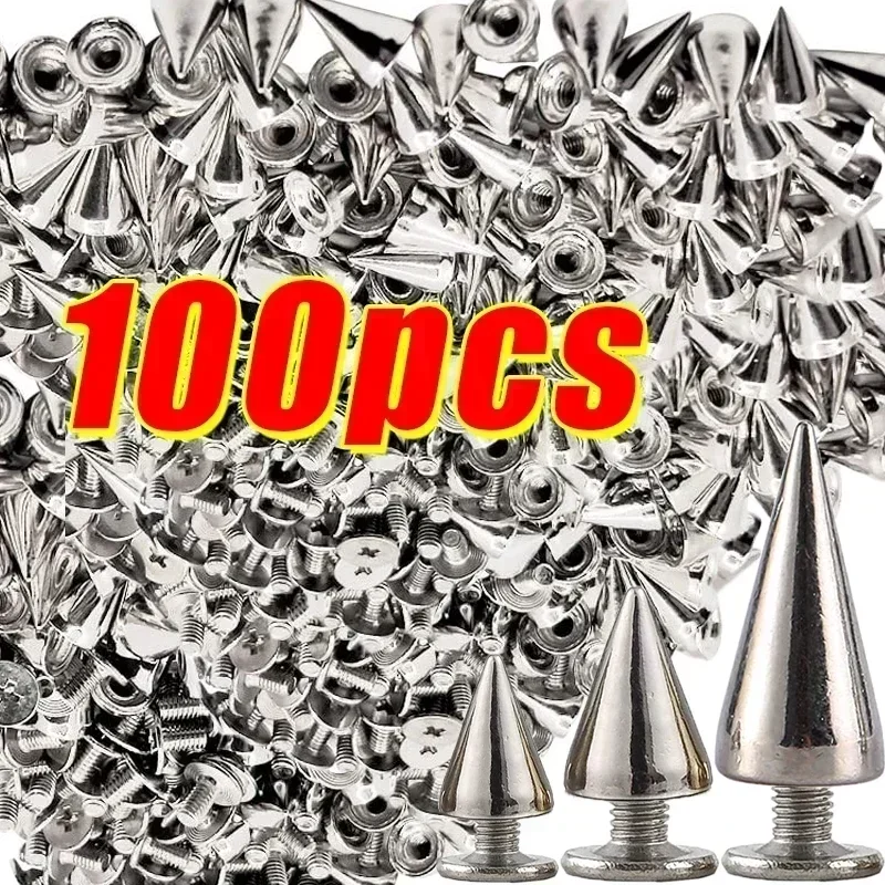 10/14/20MM Silver Rivets Round Cone Spikes DIY Punk Cone Studs Shoes Clothing Garment Double Cap Nail Rivet Handcraft Supplies