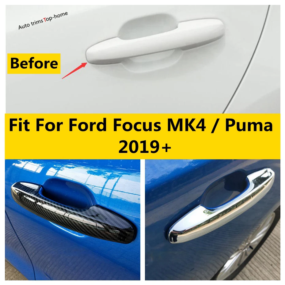 

Fit For Ford Focus MK4 / Puma 2019 - 2022 Door Handle Catch Cap Cover Trim Chrome / Carbon Fiber Look Exterior Accessories