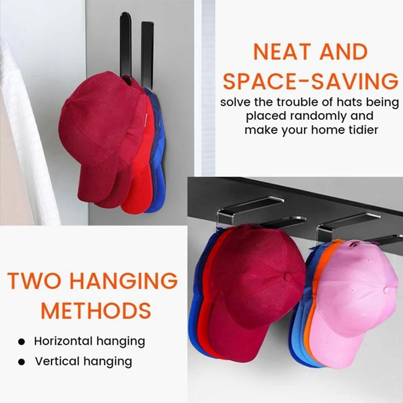 4Pcs Wall Mounted Hat Hook,Baseball Hat Organizer,Multi-Purpose Hat Holder,Sticky Hat Storage For Baseball Cap Hangers