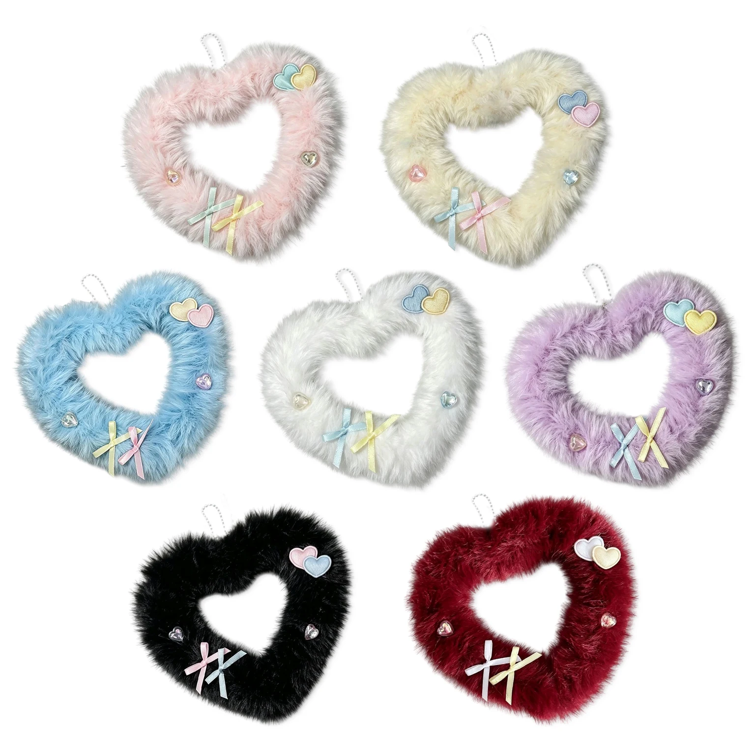 Fluffy Heart Photocard Holder 3 Inch Clear PVC Window Polaroid Photo Display Frame Bow Decor Hollow Plush Border Bead Chain Charm Card Protective Shell Kpop Fan Merchandise Collectible Card Display Ornament