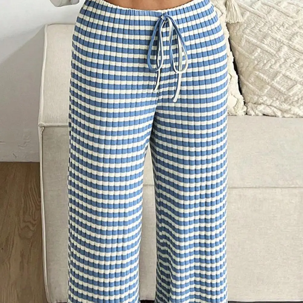 Pants Women’s Wide Leg Pants Elastic Waist Trousers with Adjustable Drawstring Striped Loose Fit Trousers for Wear Loose Fit