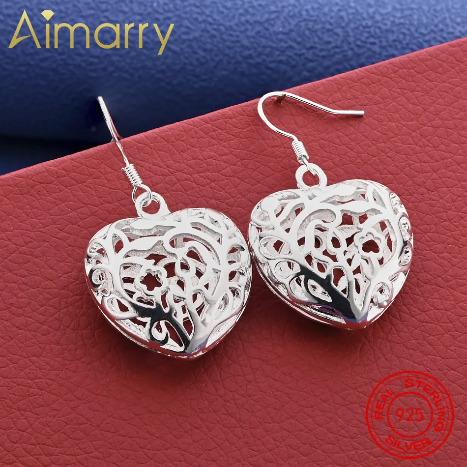 

Charms 925 Sterling Silver Beautiful Romantic Hollow Heart Earrings Fashion Wedding Party Noble Jewelry Holiday Gifts