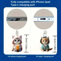 Accessoires décoratifs mignons en forme de chat, accessoires suspendus, bouchon anti-poussière universel 2D pour téléphone, bouchon anti-poussière pour iPhone Samsung Type-C 3