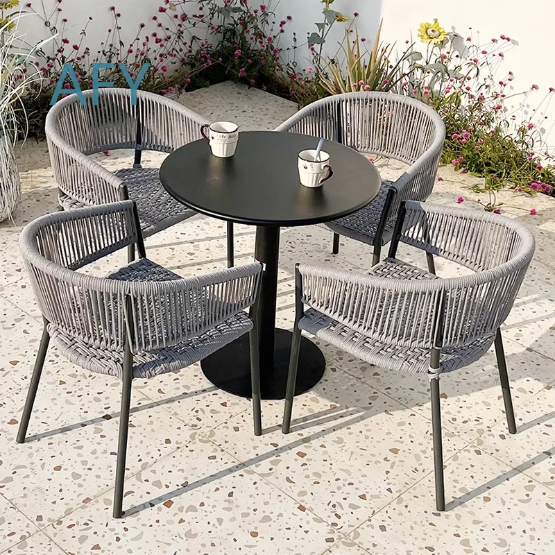 Outdoor Table and Chair Set for Outdoor Tea Shop Coffee Shop Patio Garden Balcony Waterproof UV Resistant Rattan Furniture