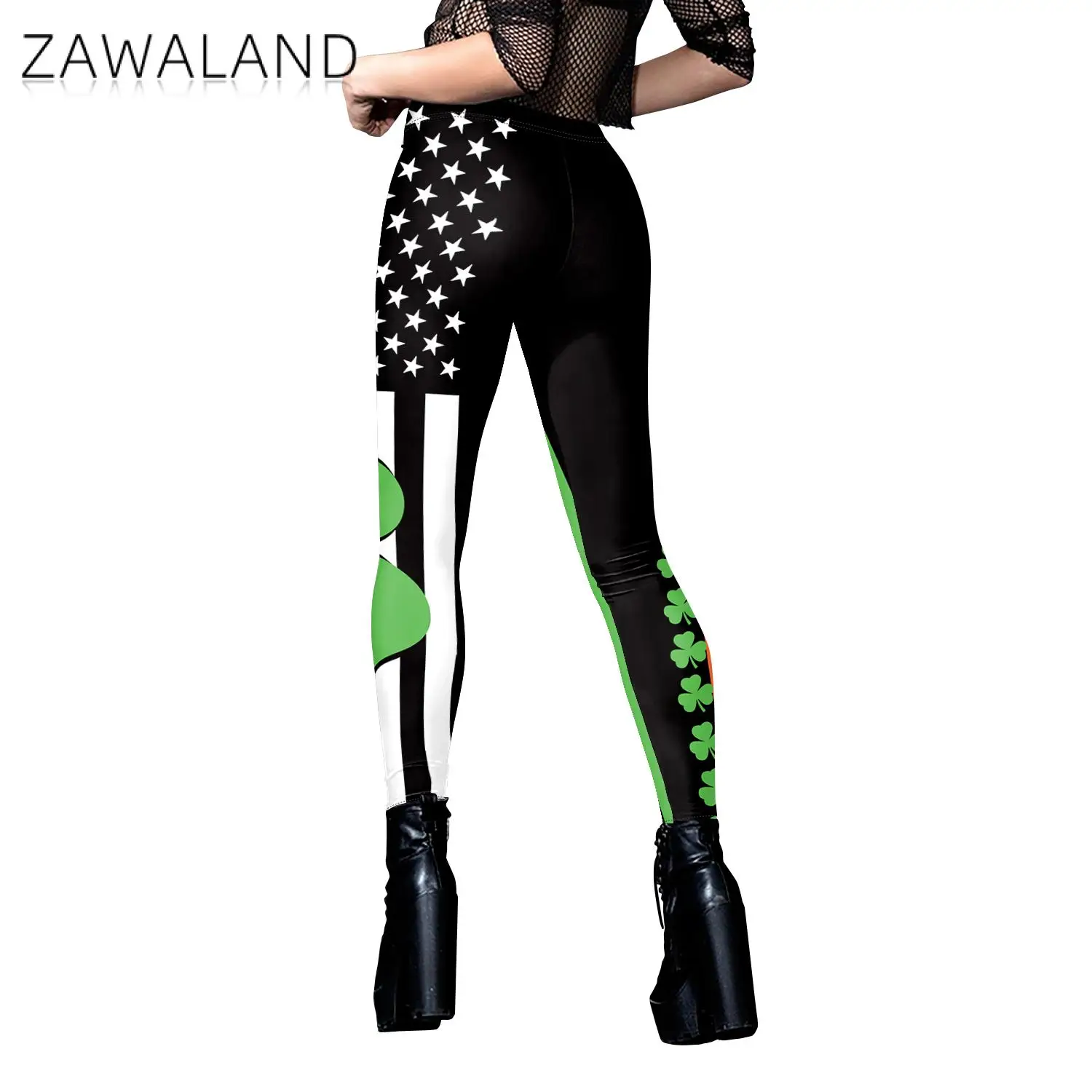 Zawaland Legging for Women Irish Festival Clover Printing Sexy Tights Holiday Party Trousers Girls Fashion Pants Elastic Workout