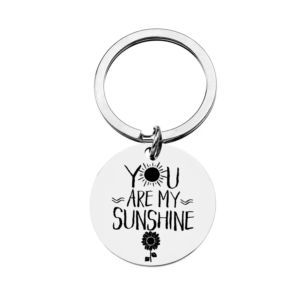 Metal Inpirational Mantra Lovers Couple Keychain Pendant Husband Wife Birthday Key Chain Keyrings You Are My Sunshine