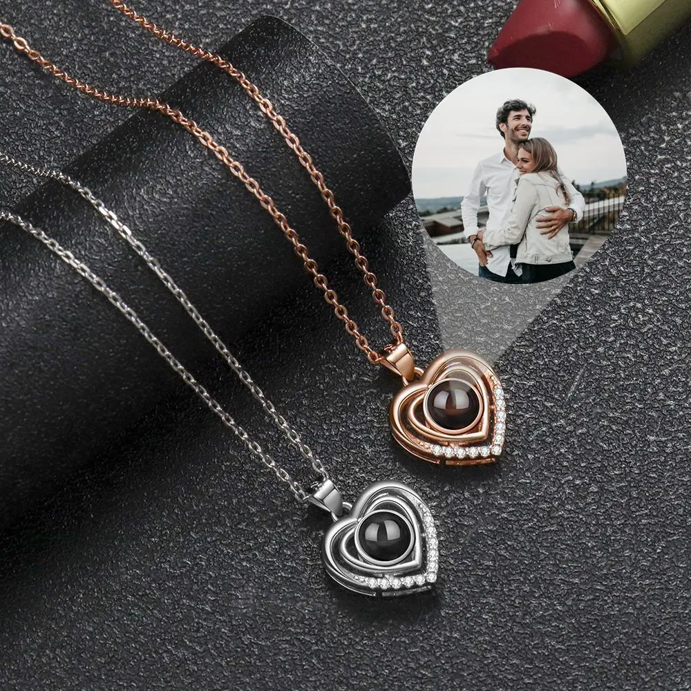 Kalung Foto Proyeksi Personal S925 Kalung Foto Kustom Perak untuk Perhiasan Ulang Tahun Valentine Liontin Cinta Istri Wanita