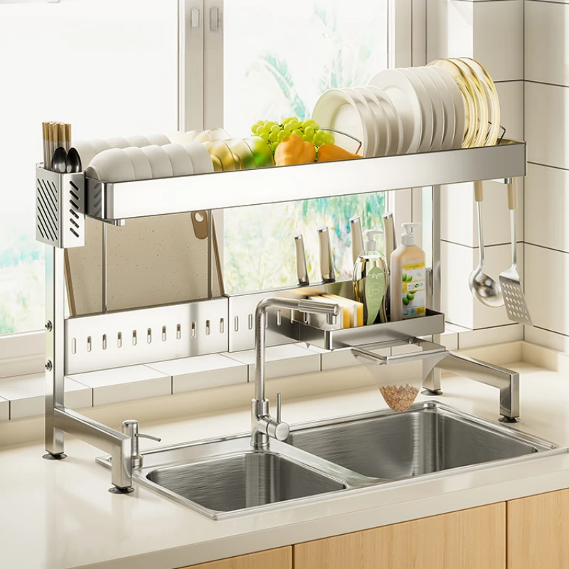 

Kitchen Organizer Above The Sink Stretchable Bowl Draining Rack MultiFunctional Countertop Storage Shelf Knife Spoon Rack