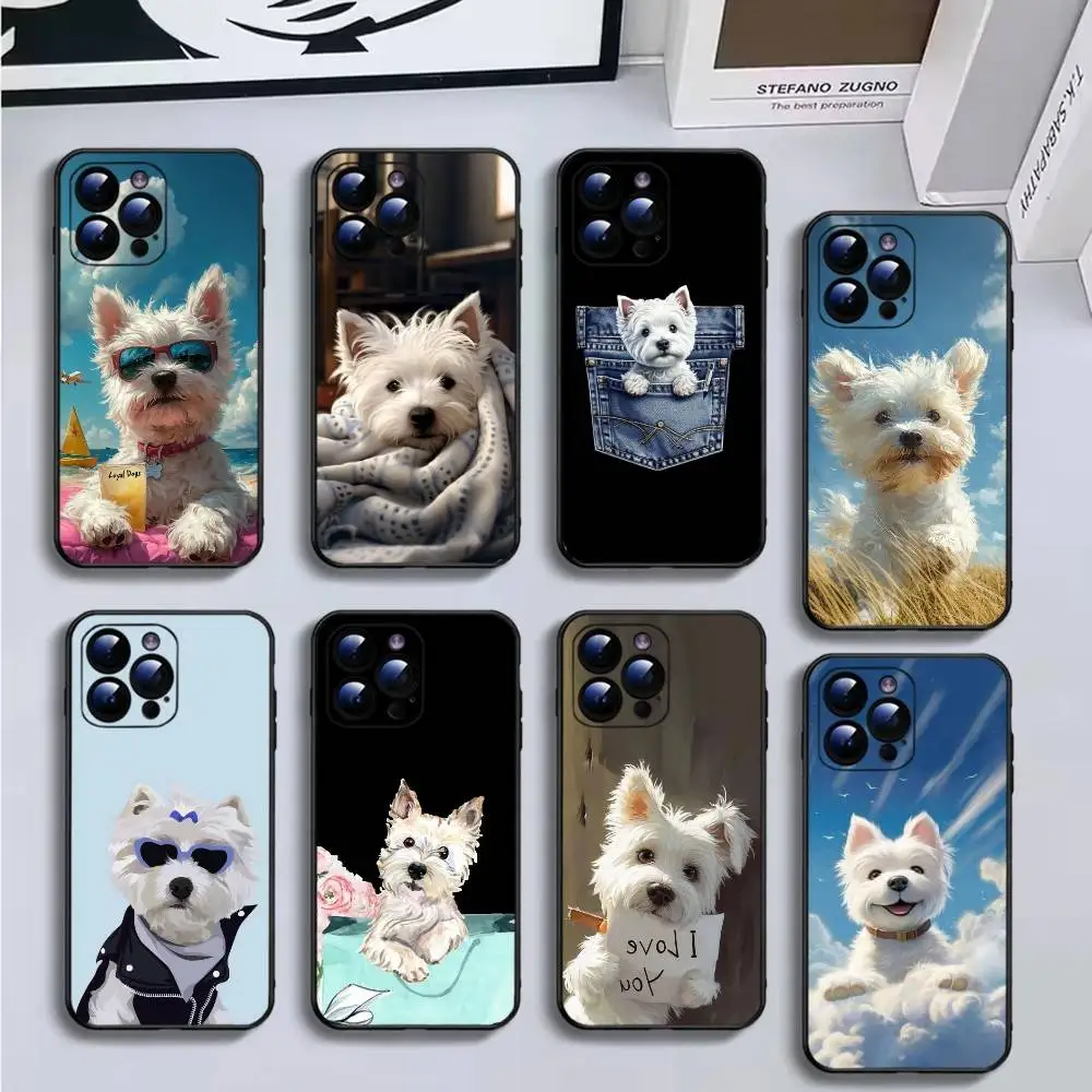 

West Highland Terrier Westie Phone Case For iPhone16,15,14,13,12,11 Plus,Pro Max,XS,X,XR,SE,Mini,8,7,Soft Black Cover