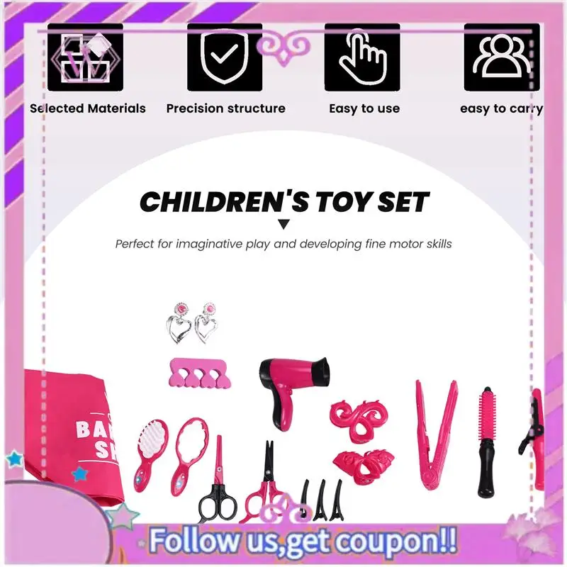 

Kids Toys Pretend Play Hairdressing Hair Simulation Game Children Hair Styling Tools Blow Dryer Curler Makeup Kit Toys