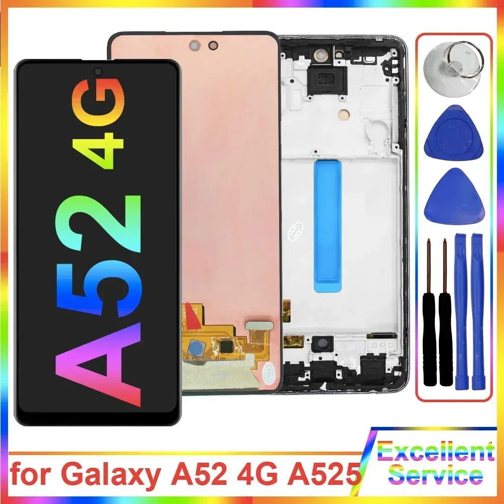 AMOLED LCD for Samsung Galaxy A52 4G LCD Display Touch Screen Panel Assembly Replacement for Samsung A52 4G A525 A525F A525M LCD