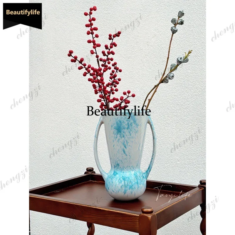 D80 Modern Binaural Vase B & B Living Room Art Decoration Large Diameter Ceramic Flower Arranger