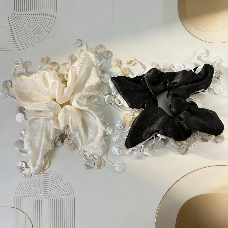 

Новая подвеска ручной работы, объемная резинка для волос, головной убор с бахромой, квадратное полотенце с ракушками, нишевая элитная резинка для волос для женщин