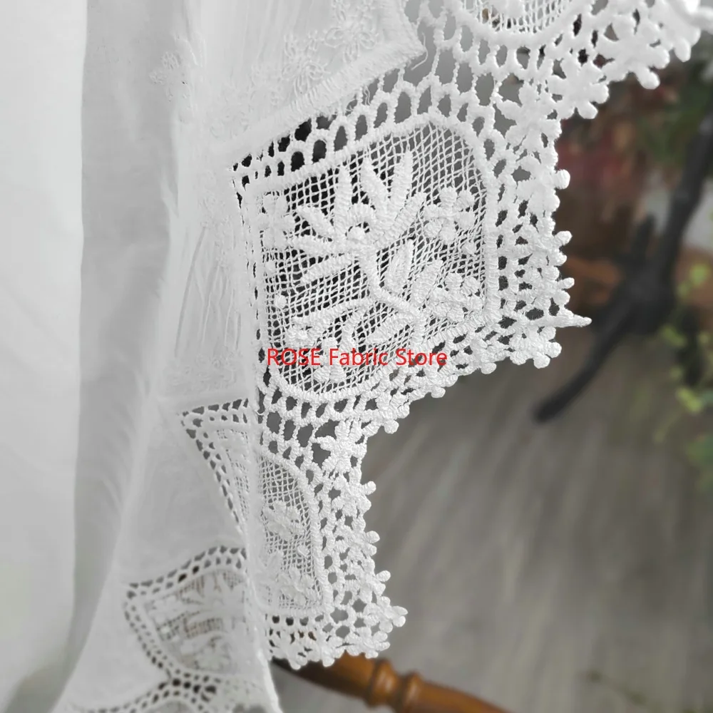 

1 yard Pure Cotton White Lace Embroidered Fabric Women's Dress Apparel Sewing Fabric Curtain Decorative Cloth
