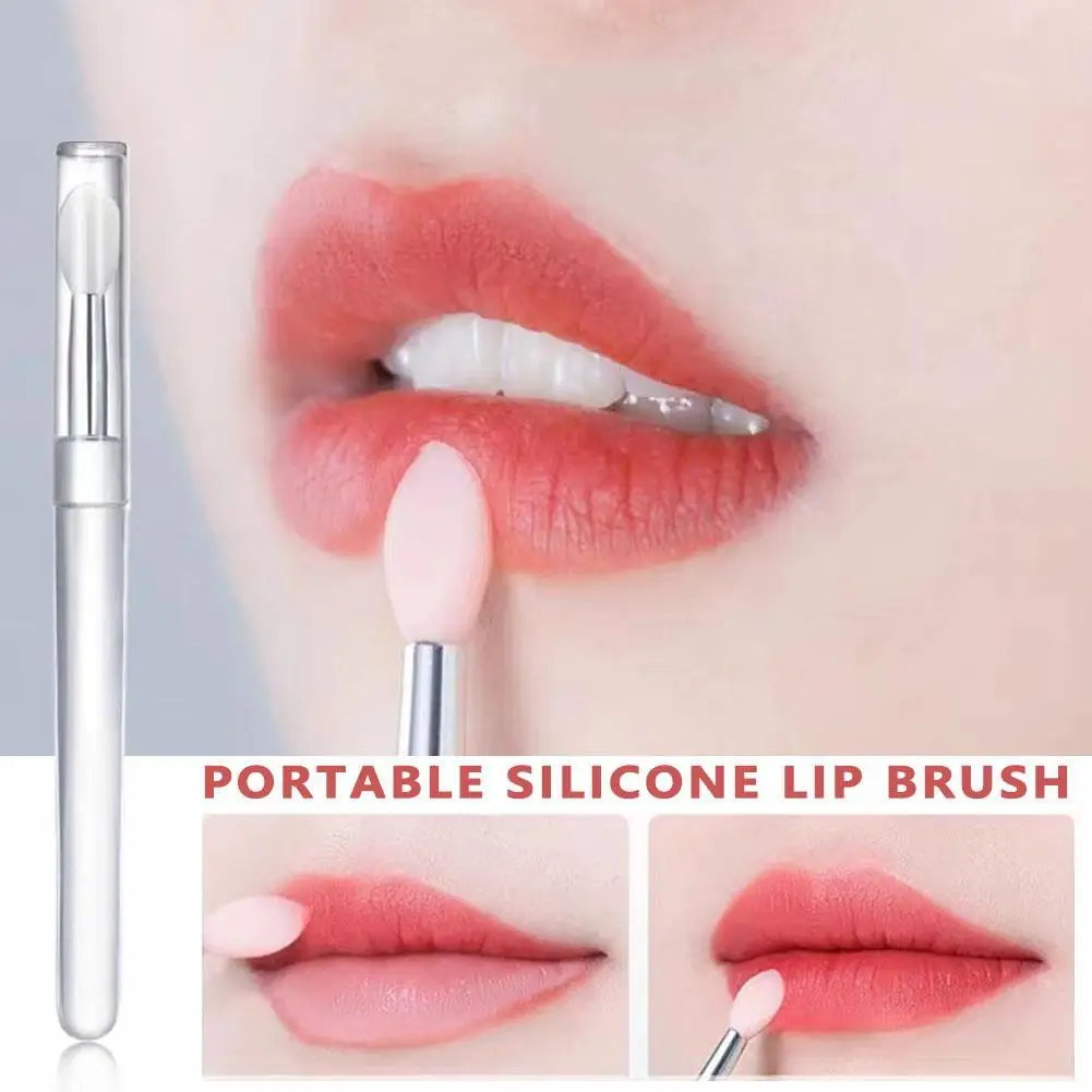 1 Uds. Pincel de labios de silicona portátil con cubierta, aplicador de bálsamo labial multifuncional suave, lápiz labial, brillo de labios, sombra de ojos, pincel de maquillaje