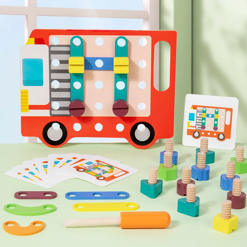 Juguete de desmontaje de tuercas y tornillos de madera para niños, rompecabezas con forma Montessori, juguetes educativos de clasificación de colores, juego de habilidades motoras finas