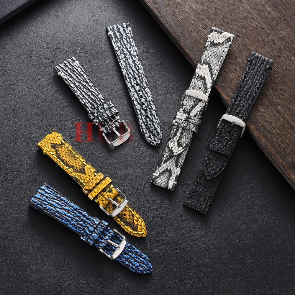 18/19/20/21/22/23/24mm Geprägtes Schlangen- und Haifischhautmuster Handgefertigtes Leder-Uhrenarmband Vintage Rindsleder Herren-Armband – Detail 10