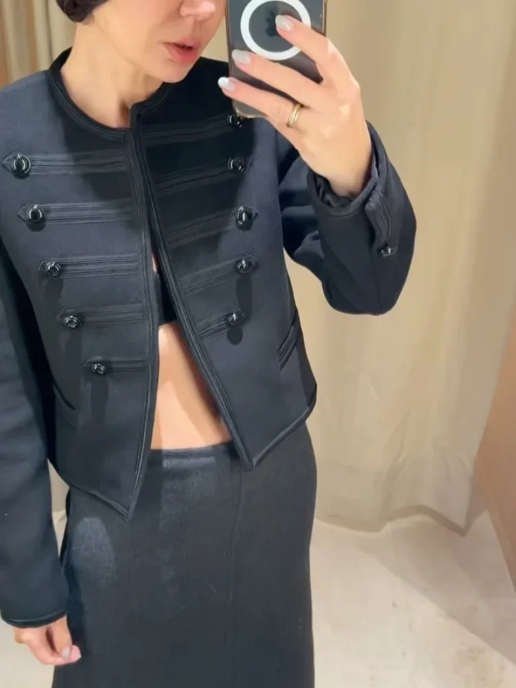 Black Round Neck Military Jacket Women Casual Full Sleeve Buttons Cropped Slim Coat 2026 Lady Daily Street Napoleon New Jackets 6 Black Round Neck Military Jacket Women Casual Full Sleeve Buttons Cropped Slim Coat 2026 Lady Daily Street Napoleon New Jackets 6