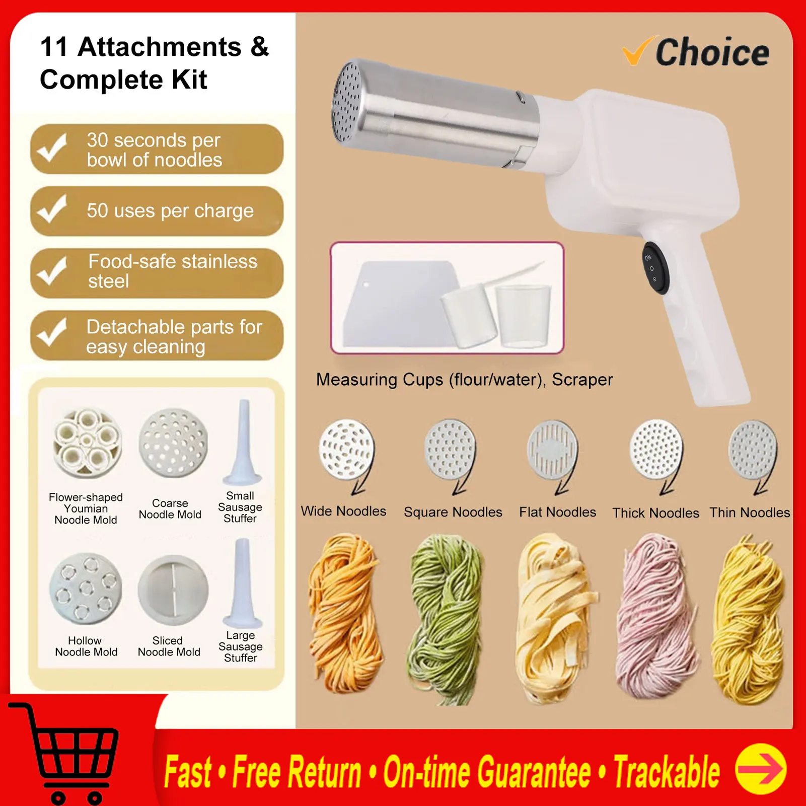 

Беспроводная ручная автоматическая машина для изготовления лапши, электрическая машина для макаронных изделий с 9 формами для лапши, 2 инструмента для изготовления колбас для домашней лапши