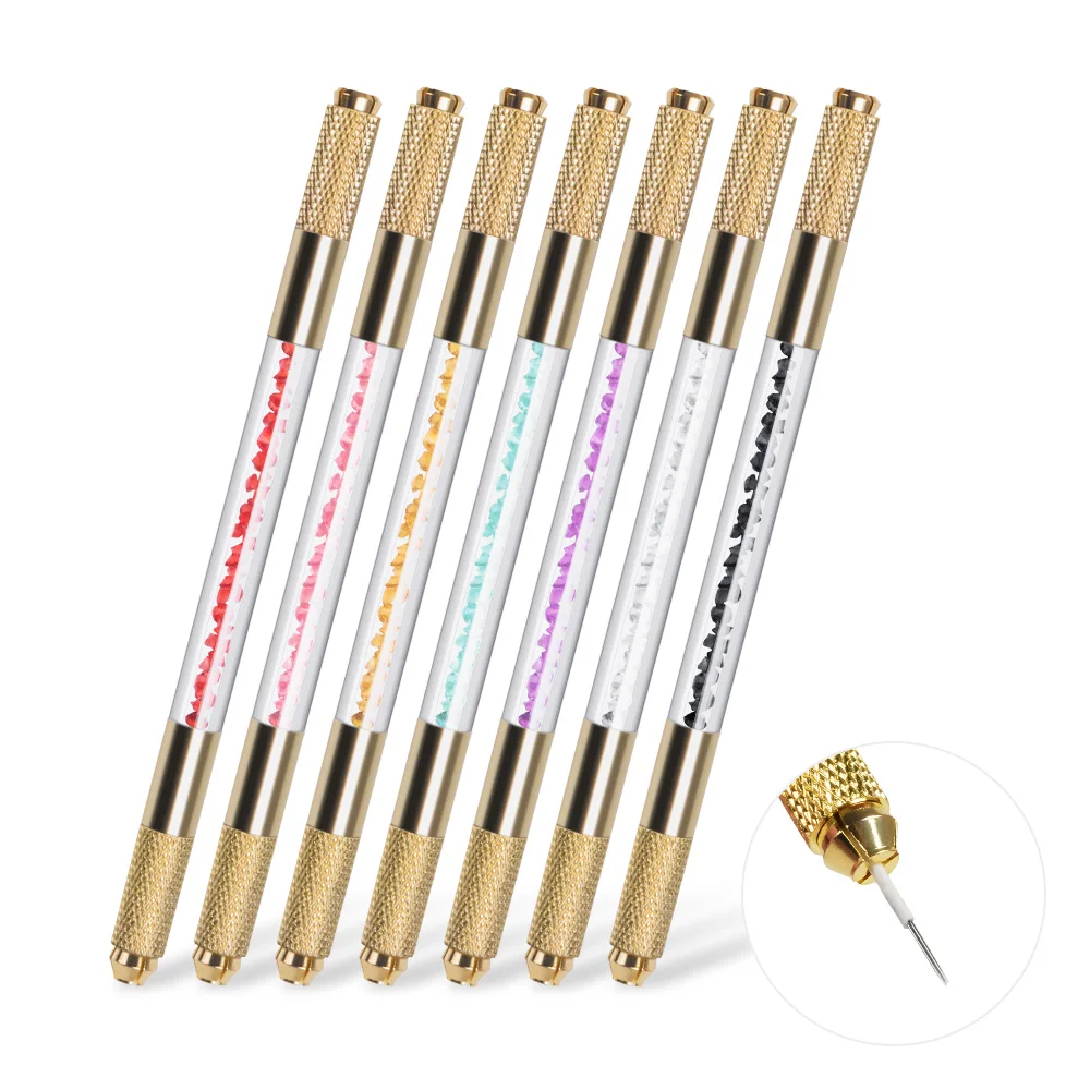 

Golden Manual Double Head Crystal Acrylic Tattoo Pen Microblading Permanent Makeup Eyebrow Tools Double Usage For Flat or Round
