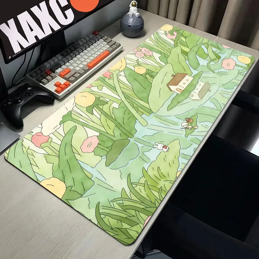 

HYBXAXC Kawaii green desk mat cute mousepad Japanese, Flowers and plants korean, kawai anime aesthetics small large gaming desk