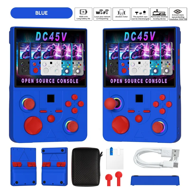 FLLBW DC45V Handheld Game Console Portable Hand Held 4.5-in 4k HD IPS Screen Large Battery Best Gift For Boy Girl 128GB PS1