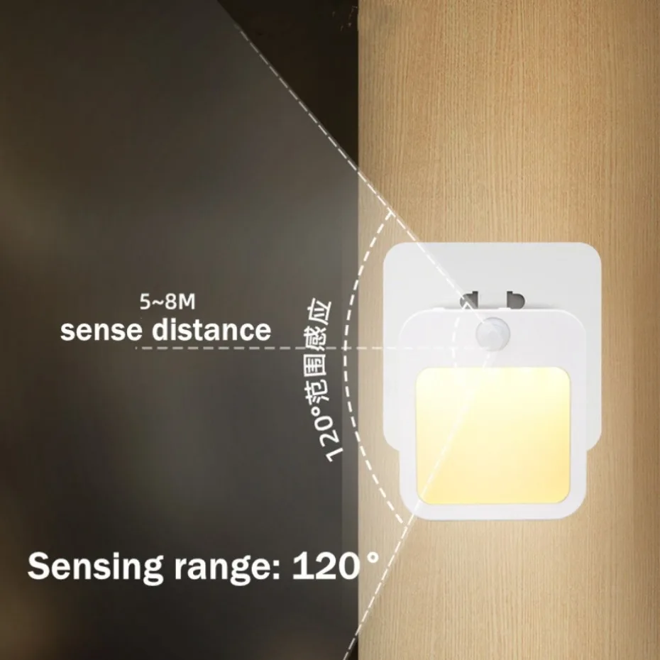 UooKzz-Veilleuse LED à capteur de mouvement, prise UE, lumière d'armoire à intensité variable, lampe de chevet pour bébé, chambre à coucher, couloir, éclairage domestique