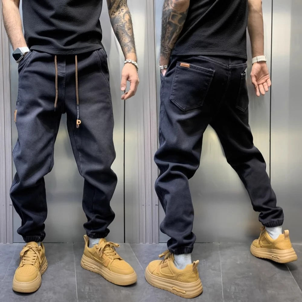 Classic Vintage Large Size 300 Pounds Men's Jeans Spring Autumn Loose Harlan Nine Point Pants Versatile Casual Wear Resistant