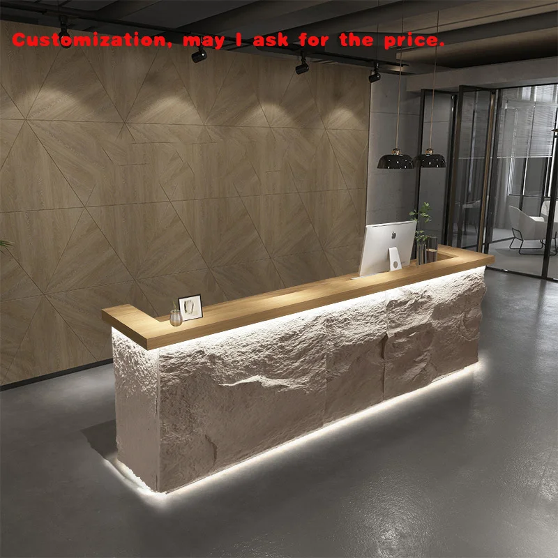 custom.Q071 Unique vintage front desk Antique style stone textured marble wood reception customized hotels bars companies st