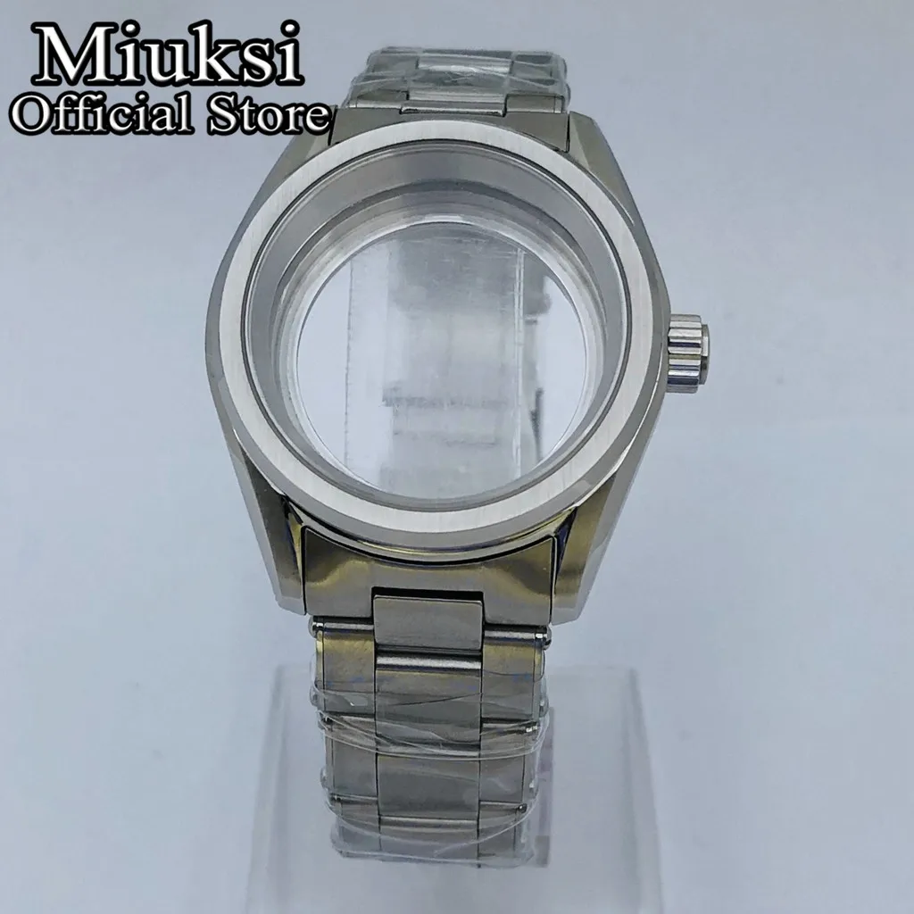 Miuksi 38mm silver solid stainless steel watch case sapphire glass fit NH35 NH36 NH34 NH38 NH70 NH72 ETA2824 PT5000 movement