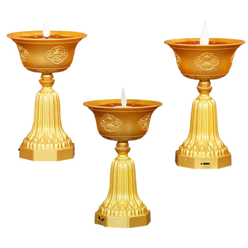 KX4B Devotional LED Butter Lamp with Realistic Flame, USB Rechargeable for Home Altars Space