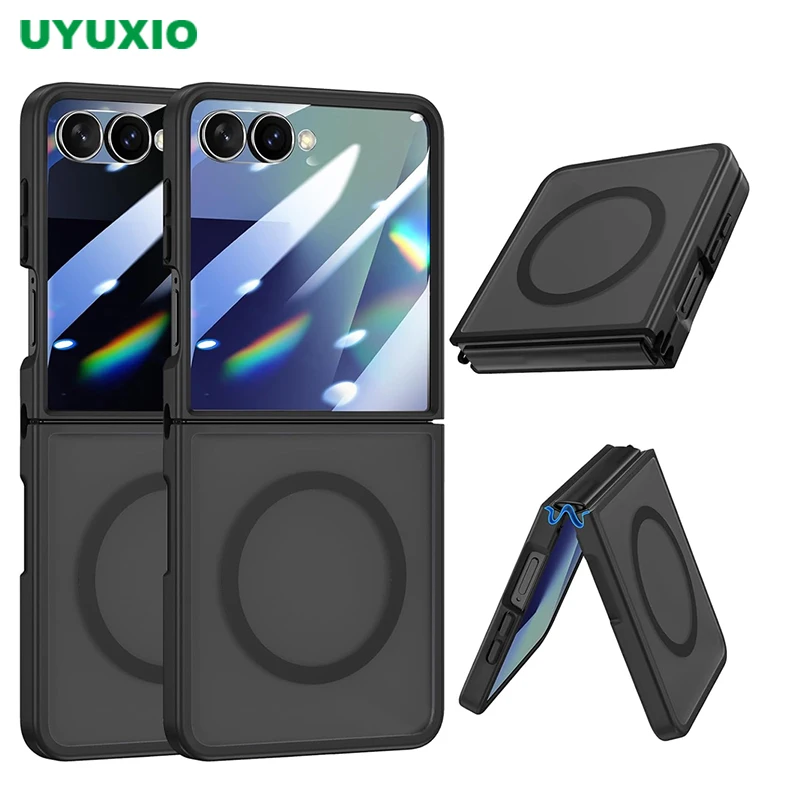 Étui de téléphone portable à chargement sans fil magnétique UYUXIO pour Samsung Galaxy Z Flip 7, coque fine et robuste translucide avec aimant