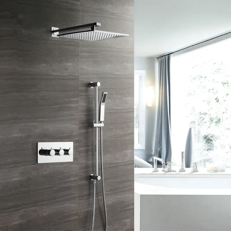 Thermostatic Bathroom Shower Faucet In Wall Chrome Bath and  Set  Bathroom Mixer Bath and Rainfall 12 inch