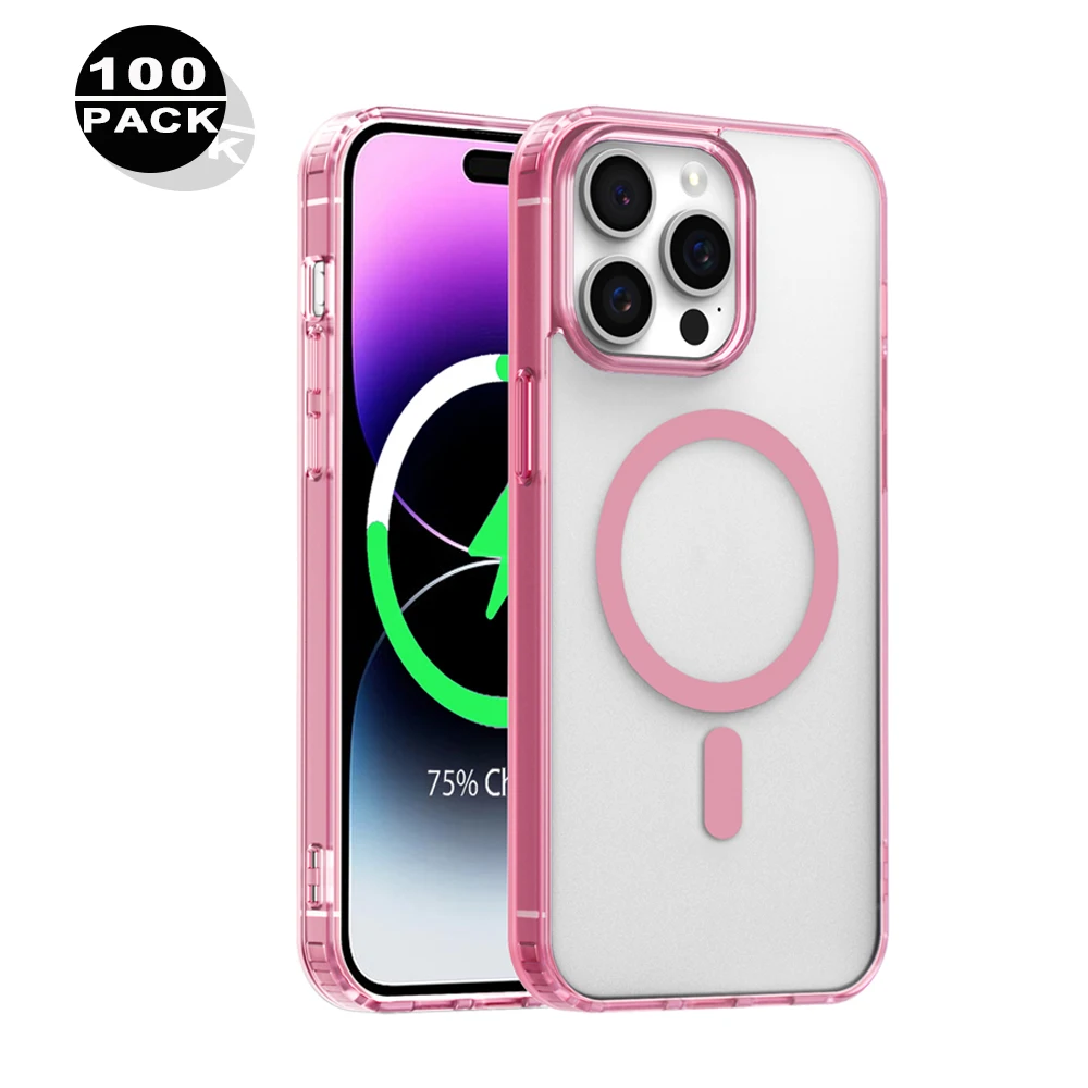 100pcs matte color frame mobile phone case for iphone 16 15 pro max transparent magnetic cover tpu acrylic fundas with package