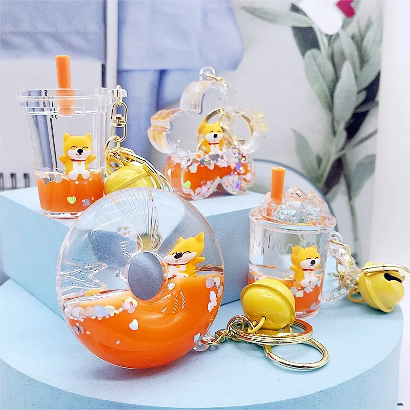 Internet Celebrity Ins Oil Shiba Inu Donut Floating Bottle Keychain Female Fresh Exquisite Pendant Couple Bag Charm