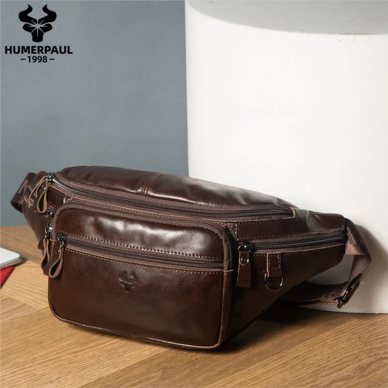 مصمم الراقية الفاخرة الرجال جلد طبيعي الخصر حقيبة الأعمال التنقل الرياضة في الهواء الطلق Crossbody حقيبة صدر للرجال Bolsas De Hombres #6