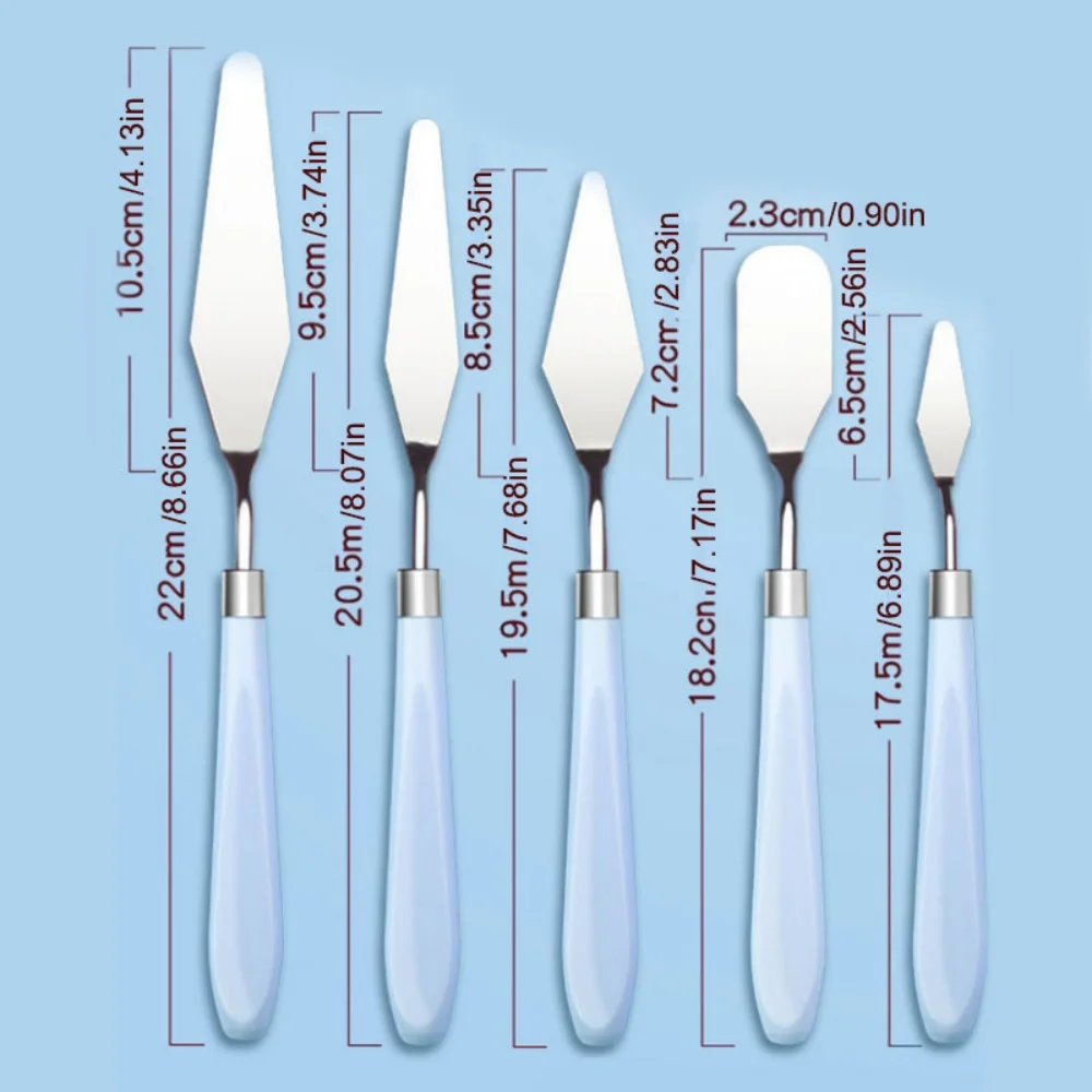 5Pcs Stainless Steel Palette Knife Set, Oil Acrylic Watercolor Paint Mixing Scrapers, Artist Tools