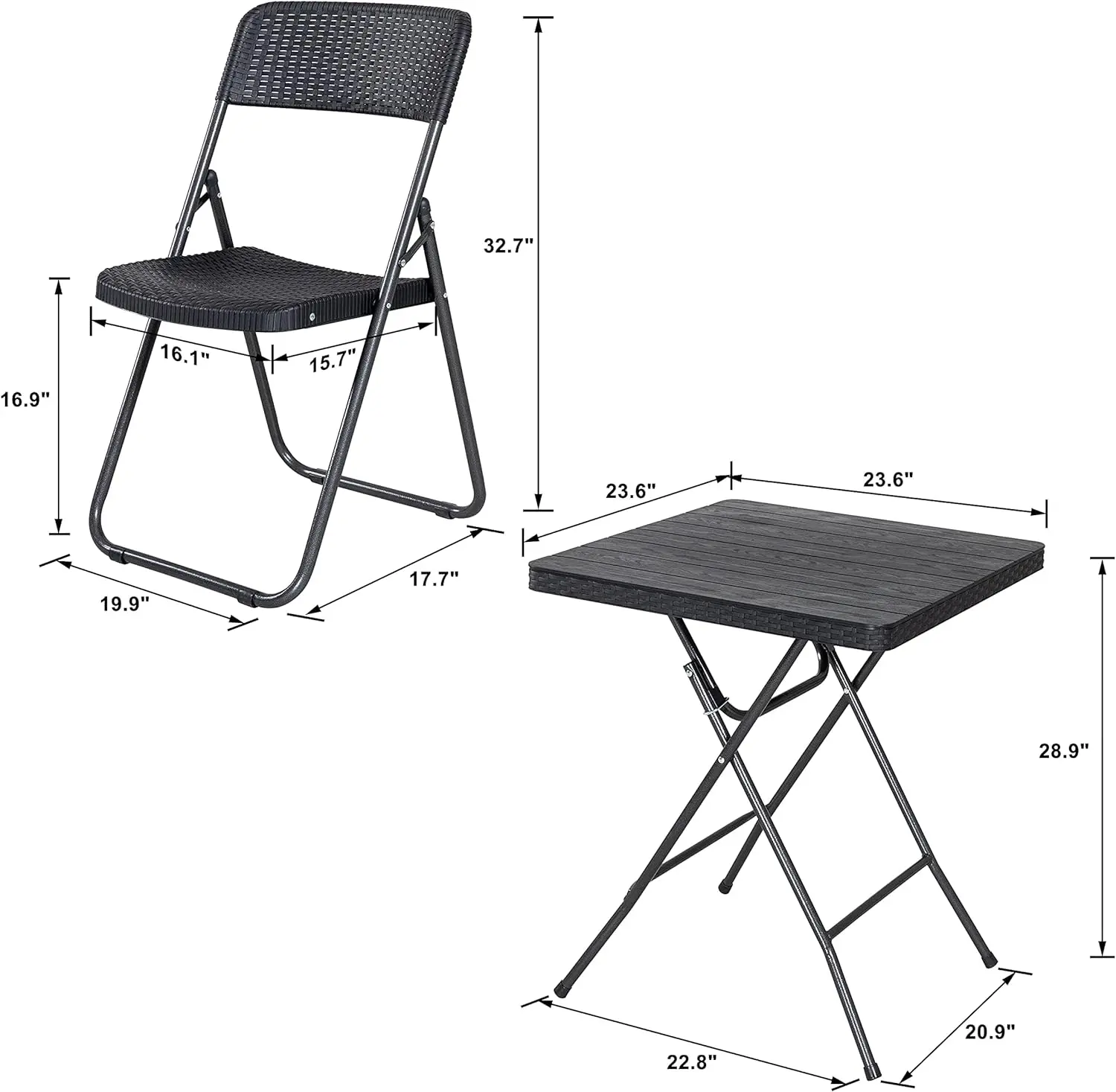 Juego de mesa y sillas plegables para Patio, conjunto de Bistro para exterior, Patio pequeño para todo tipo de clima, balcón, porche y Patio trasero, 3 piezas