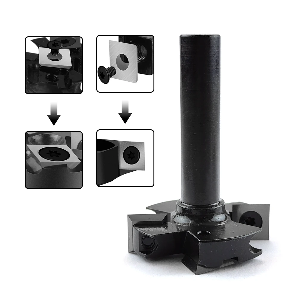 12mm Shank CNC Spoilboard Surfacing Router Bit，2+2-Flutes Wood Planer Bit,45mm Cutting Diameter,Slab flattening milling cutter